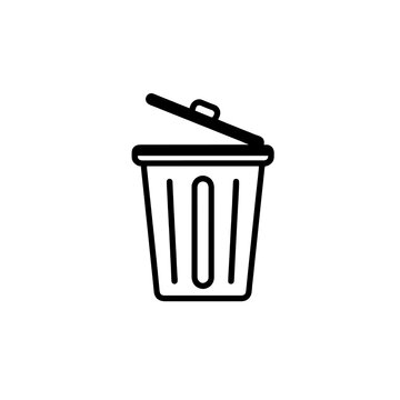 Trash can with open lid line icon isolated on white background for delete and sanitation concept