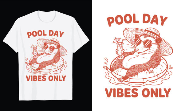 Cool Opossum in Pool Float T-Shirt Vector Design, Summer Pool Day Vibes Only Quote Graphic