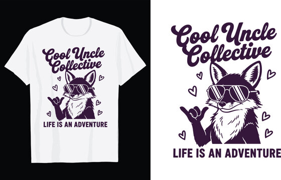 Cool Fox with Sunglasses T-Shirt Vector Design, Retro Uncle Adventure Quote Graphic