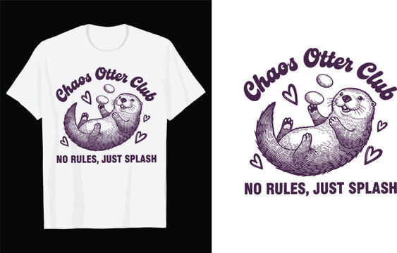 Cute Otter Juggling Rocks T-Shirt Vector Design, Funny Chaos Otter Club Quote Graphic