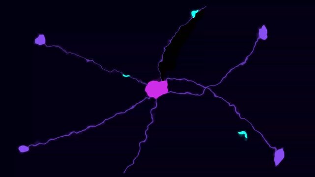 Neuron synapse network firing with glowing connections in dark