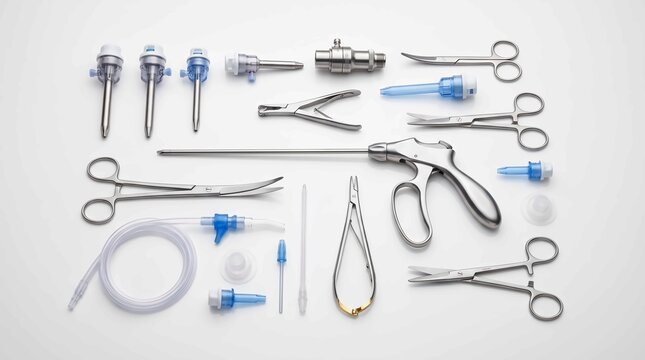 Laparoscopic Surgery Instrument Kit on a White Background