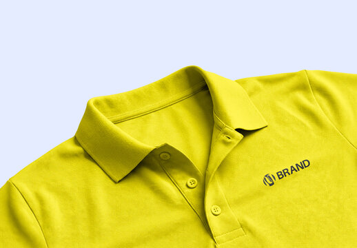 Close-up Yellow Polo T Shirt Branding Mockup