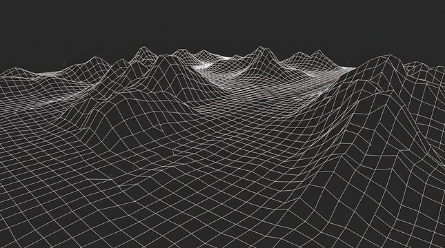 Topographic wireframe landscape forms minimalist mountains.