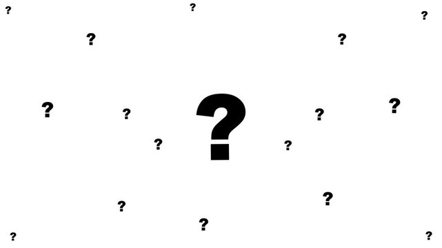 Floating Question Mark Black and White Motion Background, Minimalist floating black question marks on white background. 
