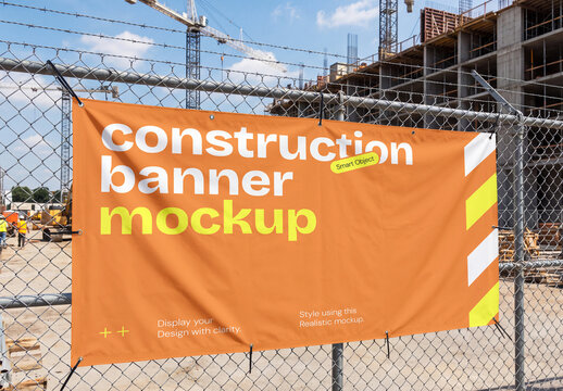 Construction Site Banner Mockup on Fence