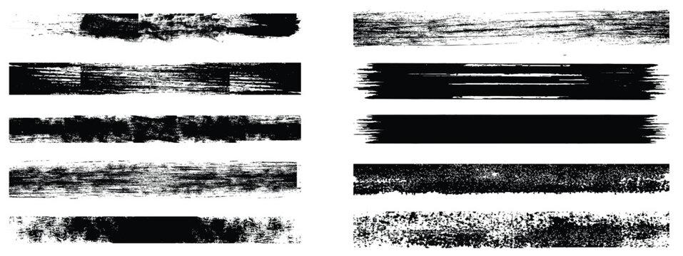 Black set paint, ink brush, brush strokes, brushes, lines, frames, box, grungy. Rough ink paint banners and censorship bars for redacted text. Brush stroke paint boxes on white background.stock vector