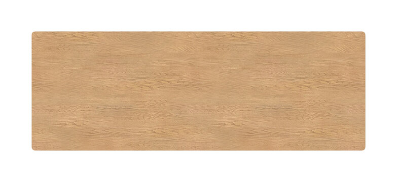 Top view of a rectangular wooden table surface with a natural oak grain texture isolated on white