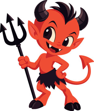 a horned little devil with a trident in his hand