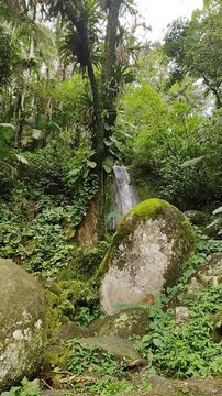 Uma cascata. na beira da Rodovia Tenente Celestino Am&eacute;rico Serra (SP 79) , na cidade de Tapira&iacute;, interior do Estado de S&atilde;o Paulo, Brasil 