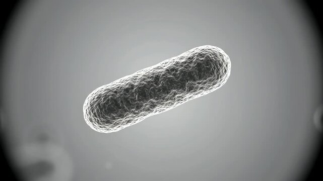 Rod-shaped bacterium slowly floating through a clean biological fluid environment