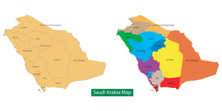 Saudi Arabia administrative map with colorful regions isolated vector eps 10