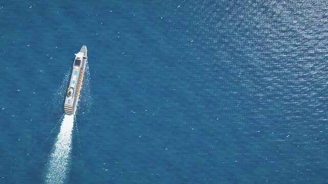 Aerial Top Down Cruise Ship Wake on Turquoise Sea Seamless Loop