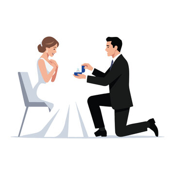 Man kneeling proposing to woman with diamond engagement ring for wedding