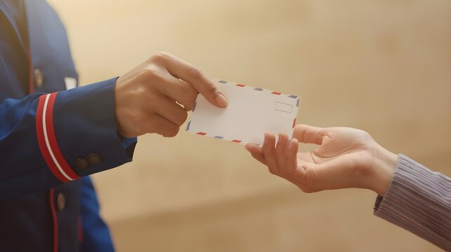 Close Up of Hotel Porter in Uniform Handing a Blank White Message Envelope Card to a Guest