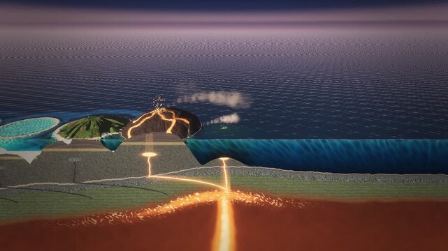 Hotspot Volcanic Island Chain Forming Over Mantle Plume Seamless Loop