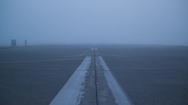 fog in the morning on runway Tempelhof airfield Berlin 4K