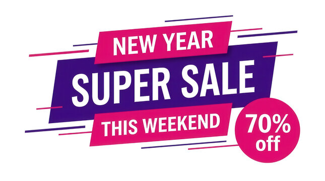 New year super sale 70% off banner isolated on transparent background