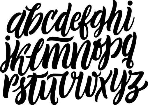 Handwritten lowercase english alphabet letters in black brush script style