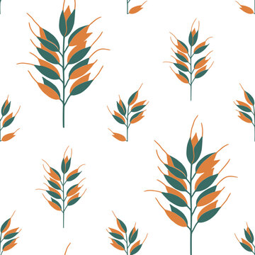 Seamless wild oat pattern in teal and orange sprays