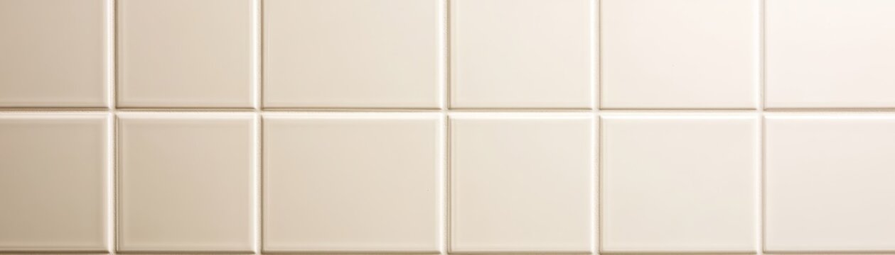 Clean white ceramic tile wall texture background with square grid pattern for minimalist modern interior design and architecture surfaces