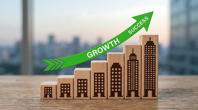 Business growth with city block buildings