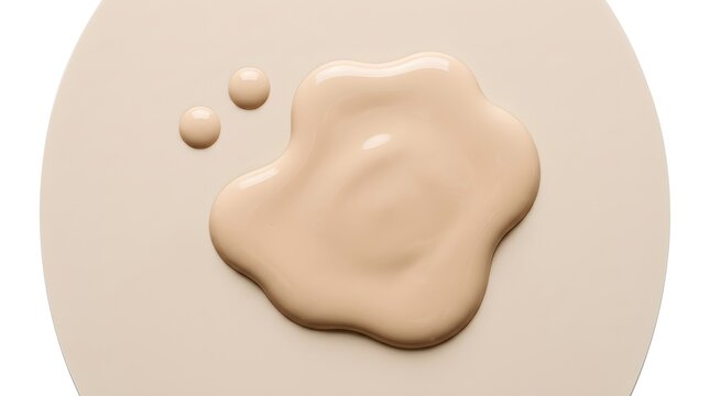 Liquid foundation makeup texture smear and drops on beige background