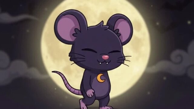 Cute Halloween Mouse Cartoon Animation with Spooky Background