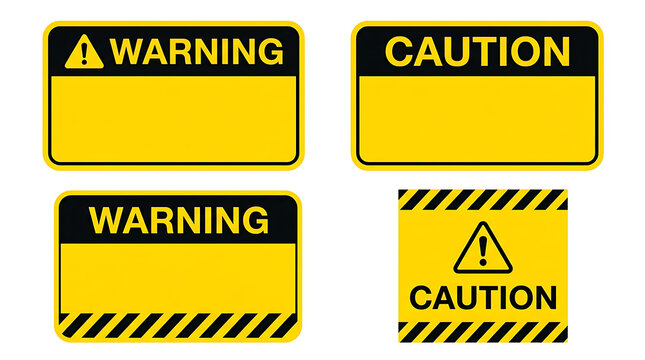 Set of yellow and black safety warning and caution sign templates for hazard prevention