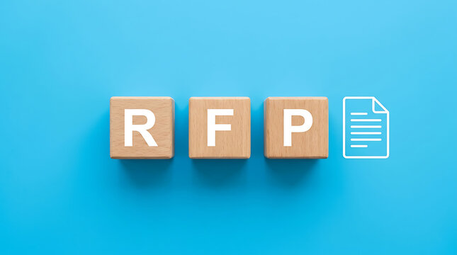 Wooden Blocks Spelling RFP Concept Representing Request For Proposal Business Documentation Process
