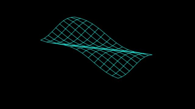 Digital wireframe mesh waves undulating in a grid on black