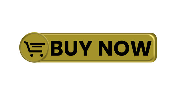 Gold Buy Now Button with Shopping Cart Icon, Ecommerce Call To Action Transparent Backdround