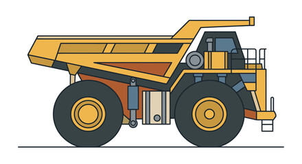 Dynamic of a Large Yellow and Black Mining Dump Truck with Bold Wheels and Cargo Bed with high quality professional line art symbols for modern creative design and digital branding projects © jeruk