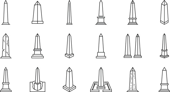 Egyptian Obelisk Monument Landmark Ancient Pillar Architecture History Thin Line Icon SetEgyptian Obelisk Monument Landmark Ancient Pillar Architecture History Thin Line Icon Set