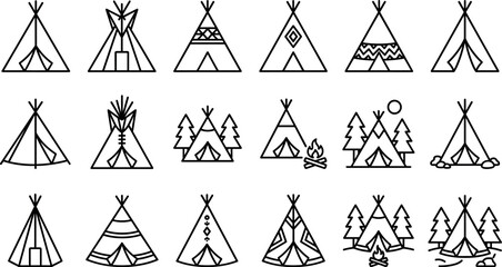 Teepee Tent Indian Wigwam Native American Camping Adventure Thin Line Icon SetTeepee Tent Indian Wigwam Native American Camping Adventure Thin Line Icon Set © AFIZUL