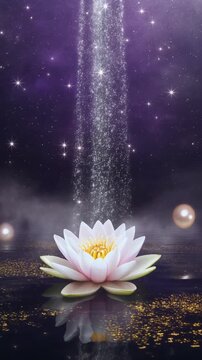 天空の滝が星空から流れ落ちる幻想的な縦型動画