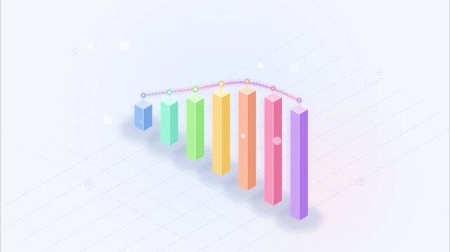 Isometric business growth chart and financial data analytics minimalist colorful pastel 3d infographic style motion graphics background for corporate presentation