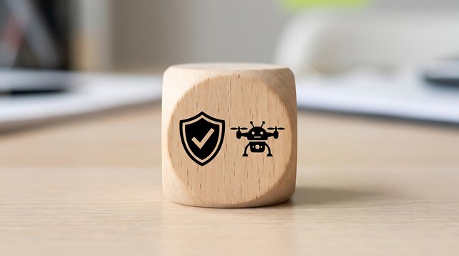 Drone shield icon on a wooden cube block