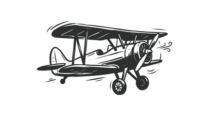 Professional Black and White Sketch of a Vintage Biplane in Motion with Dynamic Motion Lines with high quality professional line art symbols for modern creative design and digital branding projects © albert