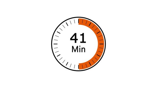 41 Minute Circular Countdown Timer Animation on White Background, Stop watch icon concept 4k animation
