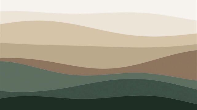 Minimalist wavy landscape hills and mountains layered earth tones abstract flat design papercut aesthetic modern mid-century background for motion graphics
