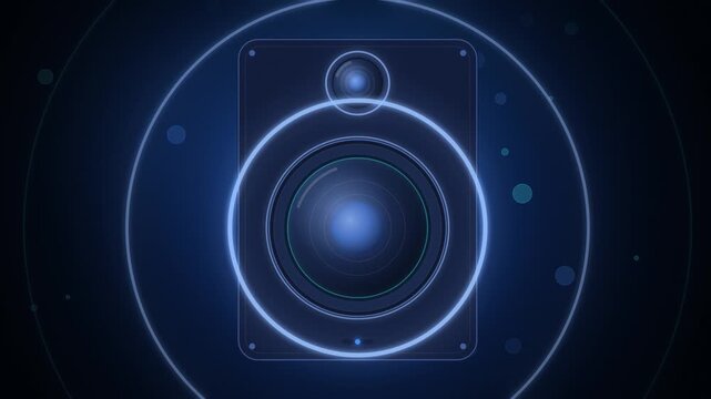 Blue studio speaker with bass drop shockwave rings on navy