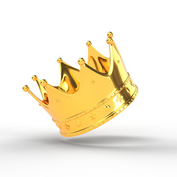 Luxury golden royal crown 3D illustration isolated on transparent background.