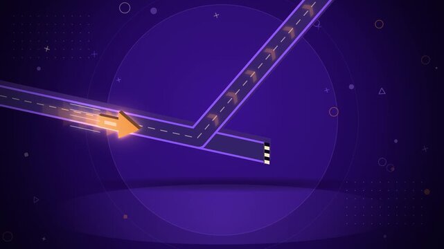 3D startup pivot orange arrow changing direction seamless loop