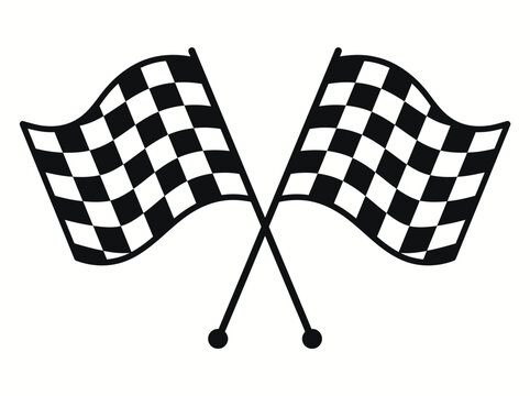 Crossed checkered racing flags vector icon for motorsport events, finish line symbol, black and white sports graphic