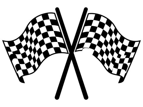 Crossed checkered racing flags clip art for sports design, high contrast finish line symbol for motor racing