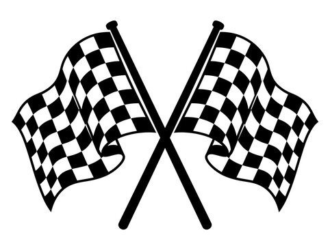 Detailed crossed checkered racing flags vector illustration, professional motorsport finish line graphic element