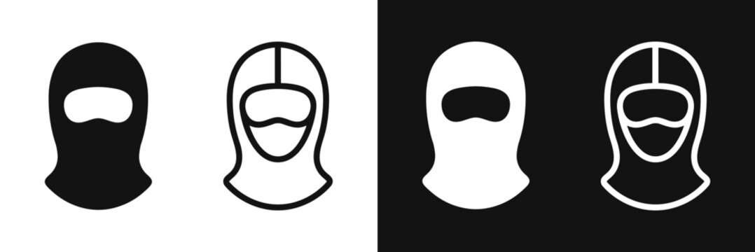 Balaclava ski mask line and glyph icons set, Winter clothing vector