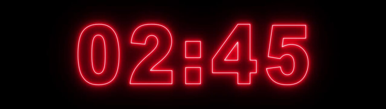 glowing neon 3 minute Countdown. neon 3 to 0 minute Countdown timer on black background . animation from 180 seconds to 0 seconds. 3 minute countdown timer on a black background. 4k video