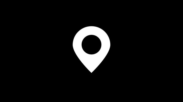 Minimalist map pin animation on black background, for location tracking, and navigation